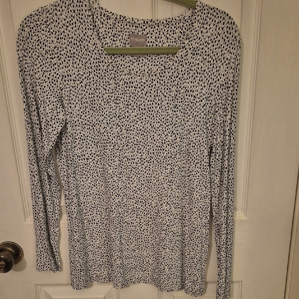 Chico's Black and White Patterned Long Sleeve Top
